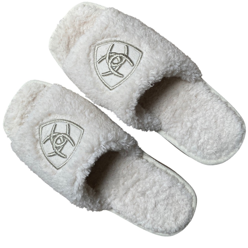 Ariat Womens Cream Faux Shearling Logo Platform Slippers Slides Size 6 Womens
